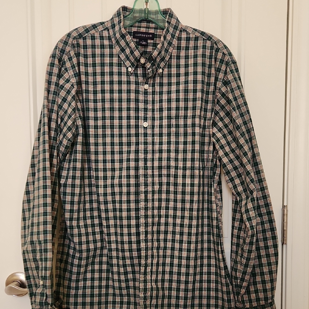 Vintage Lands End L Button Down Tailored Fit Plaid Shirt